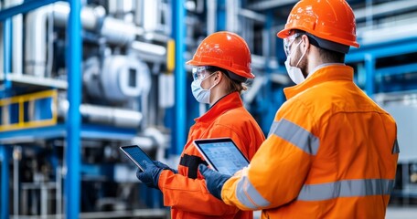 Industrial workers utilize tablets for enhanced efficiency in modern manufacturing environments