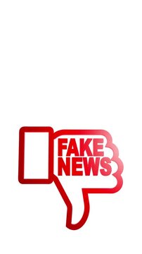 Thumbs Up Emoji Becomes a Thumbs Down with the Words Fake News Vertical