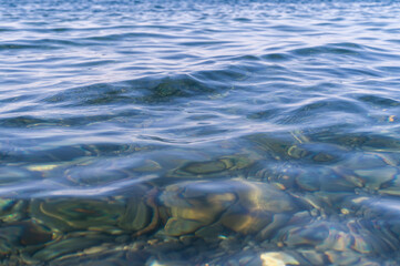 Water blue sea. Lake wave surface. Ocean texture abstract. Waves ripple reflection sunset.