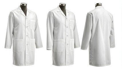White Medical Lab Coat Mockup in Multiple Views, Professional Attire,Medical Lab Coat Design Mockup, Various Angles and Styles