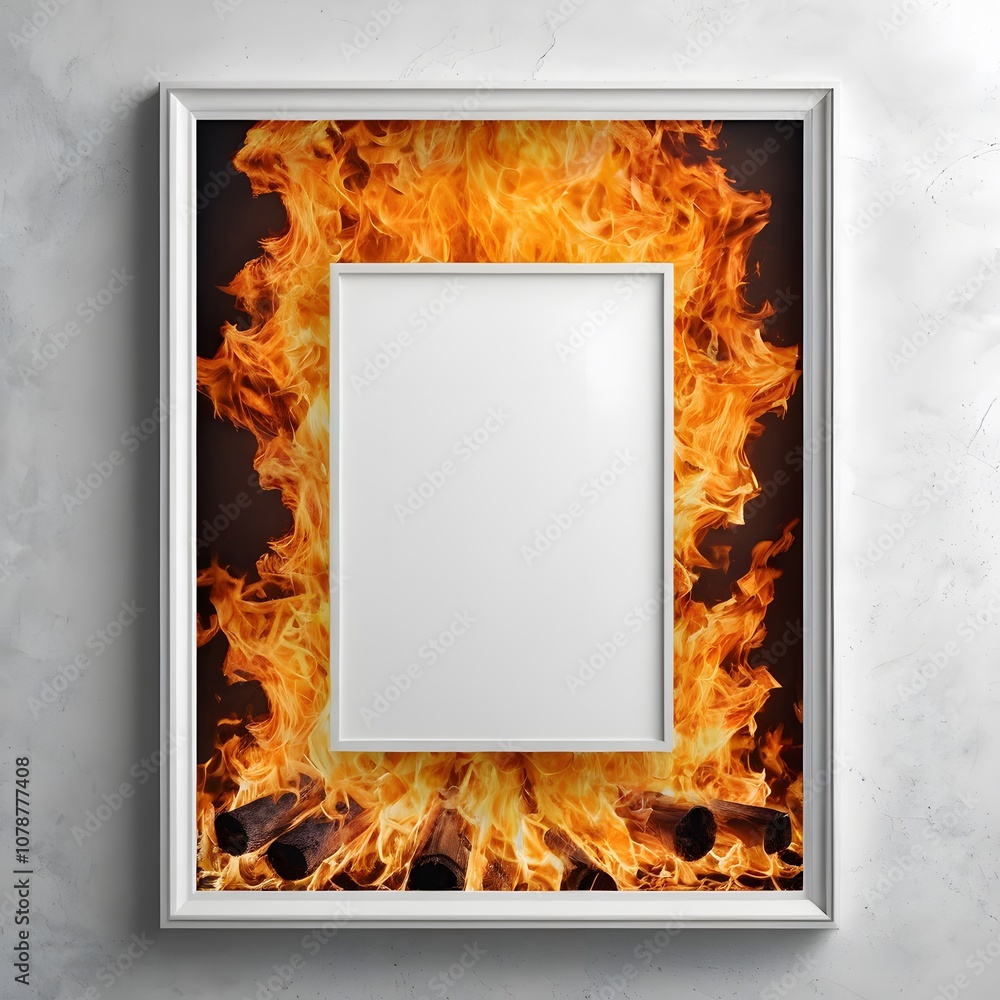 Aufkleber a social media marketing poster frame with an empty white template set against a fiery background fo