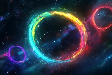 Obraz premium Abstract glowing neon rings in space