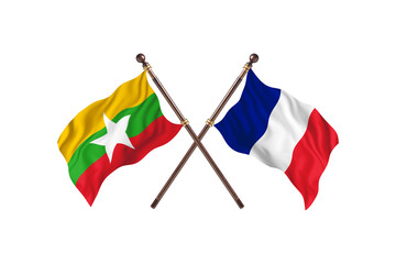 Burma Versus France  Two countries Flags background