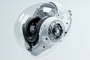 Naklejka premium futuristic, minimalistic, high-tech helmet on white background