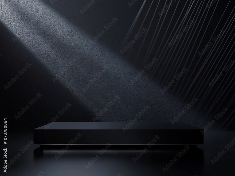 Poster sleek black modern podium with angular design against dark digital background ideal for product disp