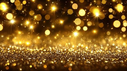 A gold background with many small gold stars. The stars are scattered all over the background, creating a sense of movement and energy. Scene is celebratory and festive