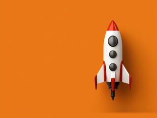 A colorful, minimalistic rocket toy against an orange background, evoking themes of exploration and adventure.