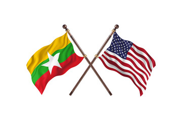 Burma Versus United States of America Two countries Flags background