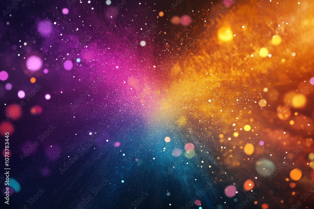 Poster a colorful explosion of light and color with a purple and orange swirl. the image is a vibrant and e