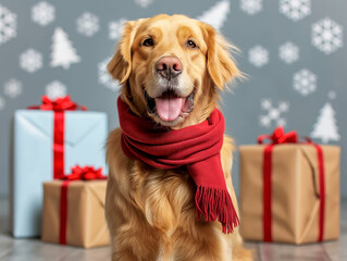 dog with christmas gift