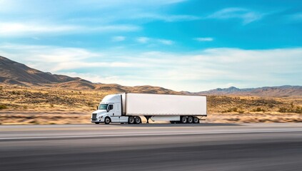 Obraz premium Semi-Truck Driving Through a Desert Landscape