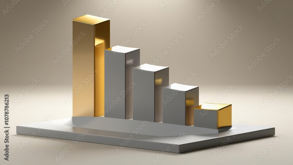 Poster a 3d bar chart displaying varying heights in gold and silver, representing growth or performance met