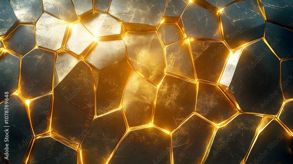 Poster abstract 3d golden polygonal background with illuminated edges