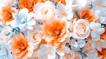 Blooming Orange and White Flowers Floral Background Botanical Texture