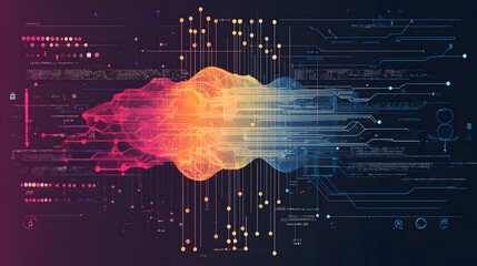 Abstract Digital Cloud Network with Lines and Dots Abstract Background Illustration
