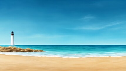 Fototapeta premium Serene Seascape Lighthouse Ocean Beach Summer Sky