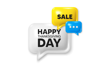 Discount speech bubble offer 3d icon. Happy thanksgiving tag. Happy family holiday message. Autumn thank you day. Happy thanksgiving discount offer. Speech bubble sale banner. Discount balloon. Vector