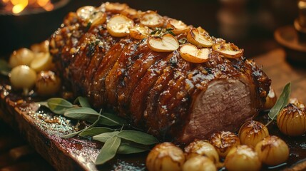 Succulent Roasted Meat with Caramelized Onions and Herbs