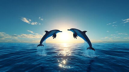 Dolphins Jumping in Ocean at Sunrise