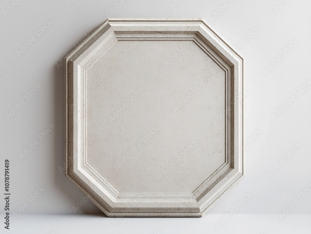 Poster smooth stone hexagonal sign with engraved geometric border design on white background