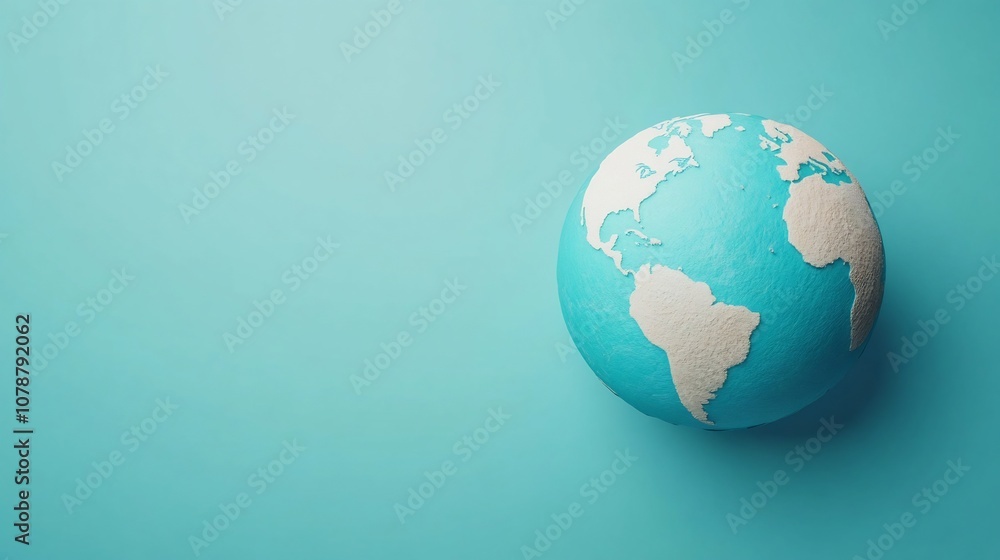Poster rotating 3d globe with country borders on clean background with copy space
