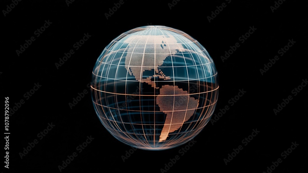 Poster transparent digital globe with network lines representing global connectivity