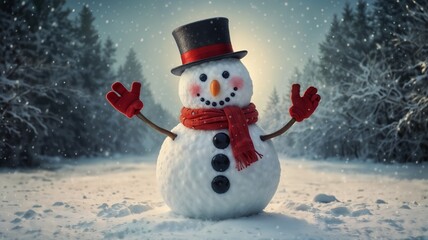 Fototapeta premium New Year greeting card with a cute snowman