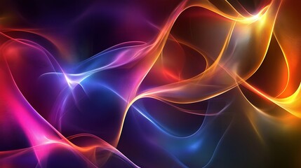 Abstract shapes and glowing edges blending into a smooth neon background