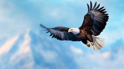 Obraz premium Majestic Bald Eagle Soaring High Above Mountain Peaks