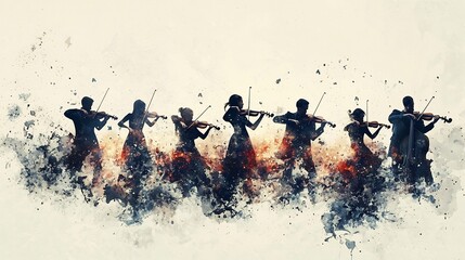 Fototapeta premium Captivating Abstract Forms of Classical Musicians in Performance on Blank Background