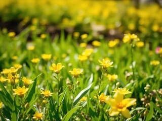 Obraz premium Vibrant yellow daffodil flowers in a beautiful field under the bright sun, plant, season, flora