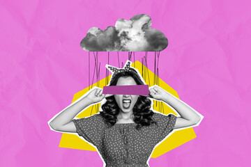 Composite trend artwork 3D sketch image photo collage of silhouette young lady pinup style hairdo...