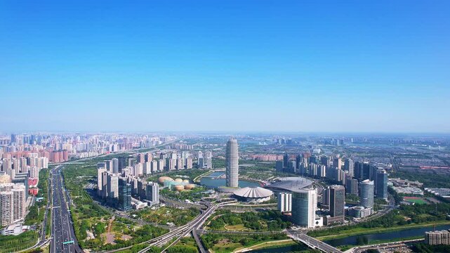 Aerial view  skyline of the overpass in Zhengdong New District, Zhengzhou, Henan Province, China