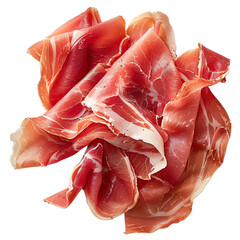 Italian prosciutto crudo or Spanish jamon isolated on a transparent background