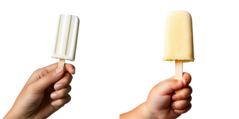 Two hands hold delicious popsicles, showcasing refreshing summer treats.