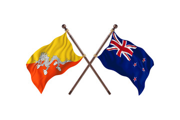 Bhutan Versus New Zealand  Two countries Flags background
