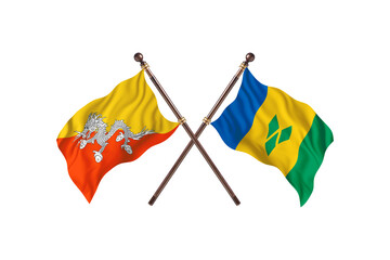 Bhutan Versus Saint Vincent and the Grenadines  Two countries Flags background