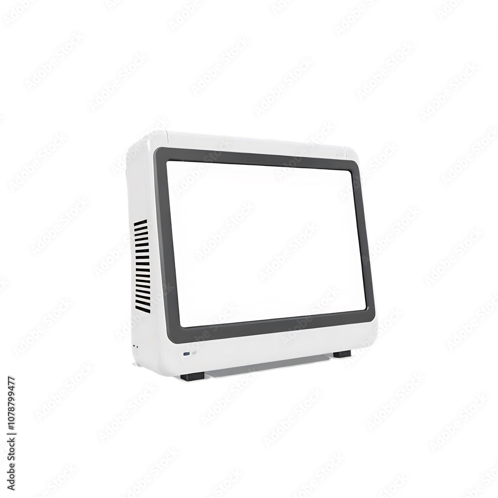 Poster white desktop computer with blank screen