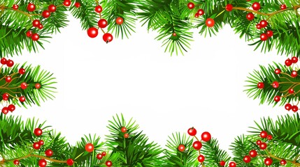 A Beautiful Decorative Christmas Wreath Frame with a Festive Christmas Border, Standing Isolated on a Pristine White Background. Delightful Holiday Ornamentation in a Simple and Clean Setting.