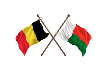 Belgium Versus Madagascar  Two countries Flags background