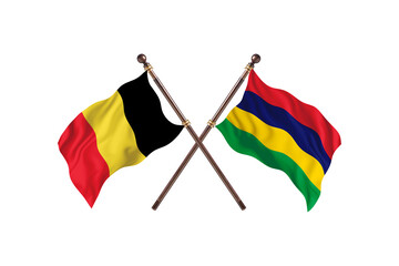 Belgium Versus Mauritius  Two countries Flags background