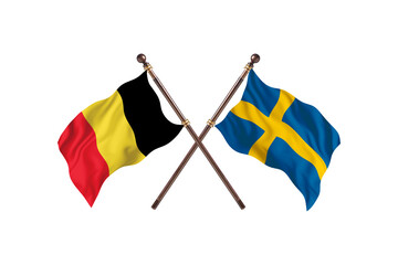 Belgium Versus Sweden  Two countries Flags background
