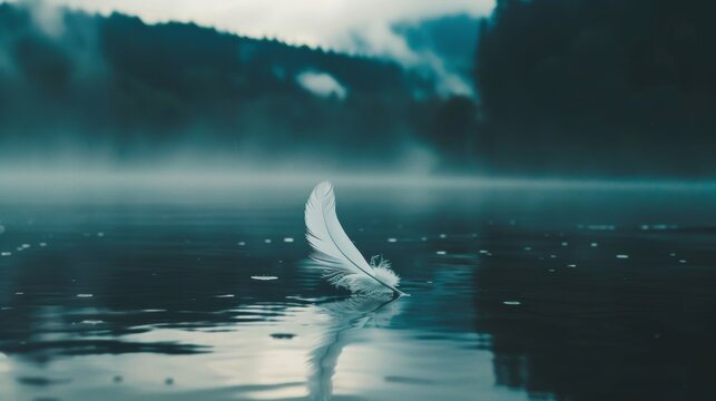 single white feather landing slowly still unt dbace ddcfd generated illustration