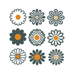 Retro Daisy Icon Set. Retro Flower Design