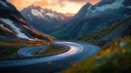 Serene Winding Road in the Alps