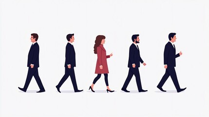Group of Business Professionals Walking and Conversing in a Minimalist