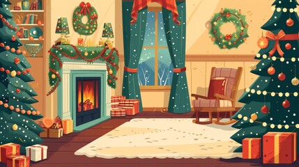Fototapeta premium festive holiday scene festive and heartwarming portrayal holiday scene with cozy interiors festive decorations and joyful celebrations capturing the spirit the holiday seaso generated illustration