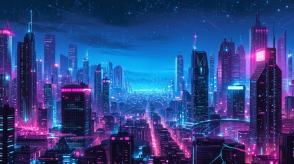 Fototapeta premium futuristic cityscape night futuristic and mesmerizing illustration showcasing cityscape night with illuminated skyscrapers neon lights and futuristic transportation systems evok generated illustration