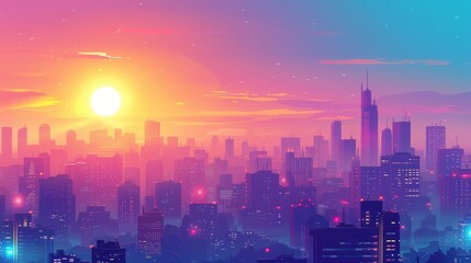Obraz premium futuristic cityscape sunrise mesmerizing and atmospheric portrayal futuristic cityscape sunrise with glowing skyscrapers urban landscapes and morning mist evoking sens generated illustration