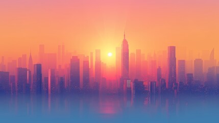 Fototapeta premium futuristic cityscape sunrise mesmerizing and atmospheric portrayal futuristic cityscape sunrise with glowing skyscrapers urban landscapes and morning mist evoking sense generated illustration